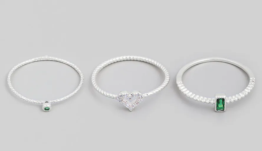 Rhinestone Heart Ring Set