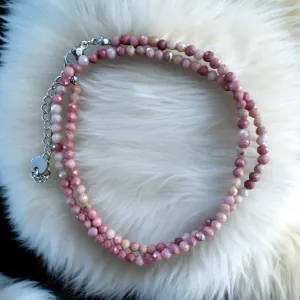 Rhodochrosite 3 mm Beaded Necklace