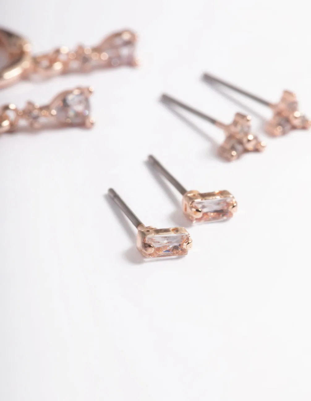 Rose Gold Plated Crystal Pear Huggie Earrings 6-Pack