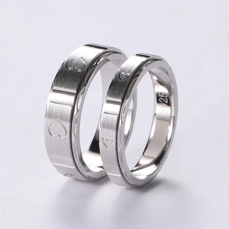Rotatable Love Heart Spinner Matching Rings