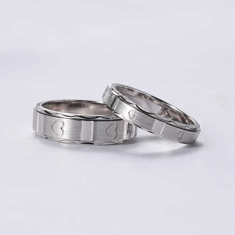 Rotatable Love Heart Spinner Matching Rings