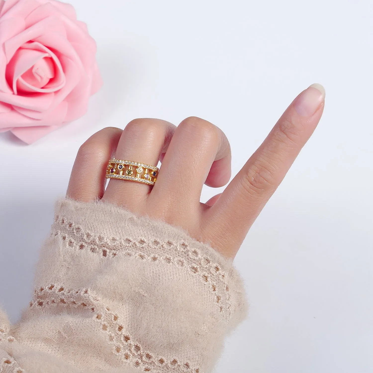 Round Bezel Cut Ring Colorful CZ Ring Stackable Gold Filled Ring O-2127