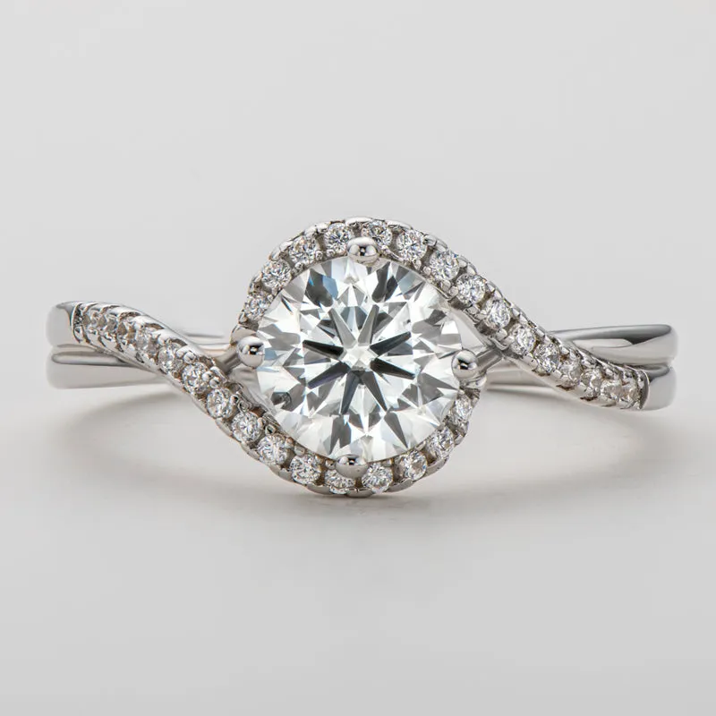 Round Brilliant Cut Moissanite Diamond Twisted Ring
