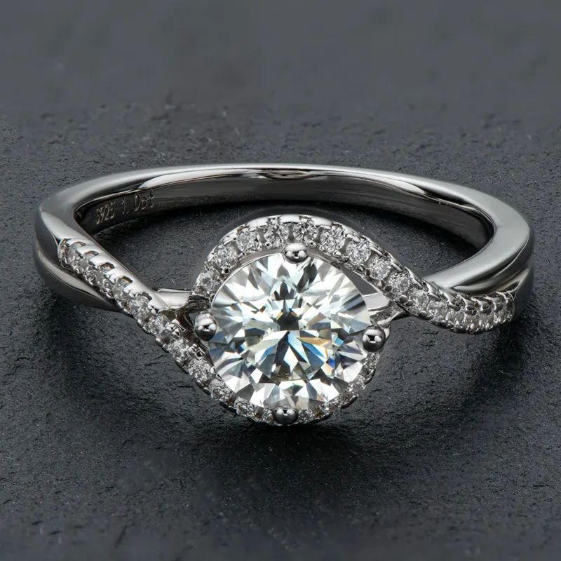 Round Brilliant Cut Moissanite Diamond Twisted Ring