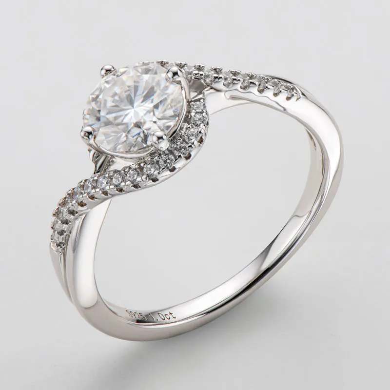 Round Brilliant Cut Moissanite Diamond Twisted Ring