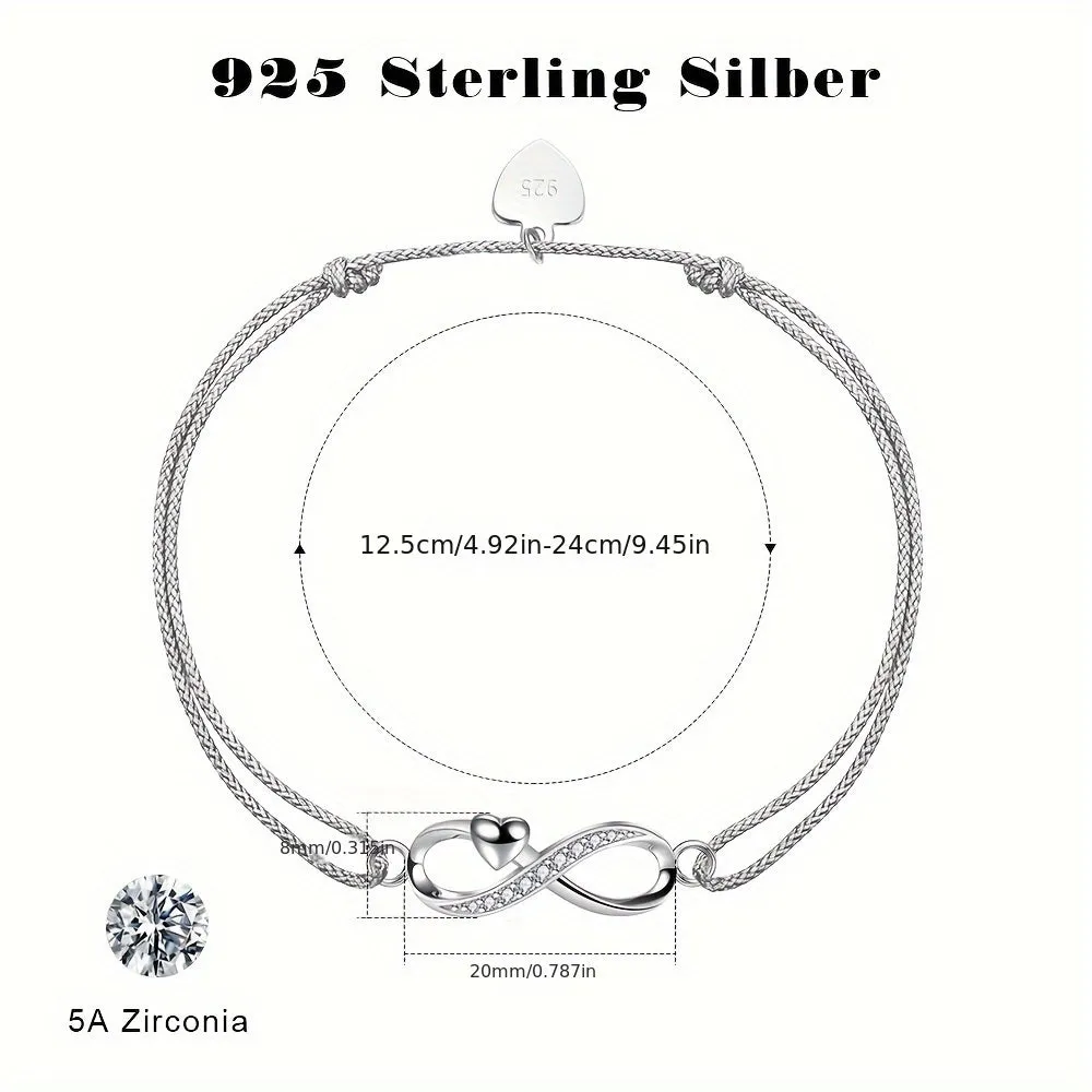 S925 Silver Women's Infinity Hand Rope with Jewelry Box