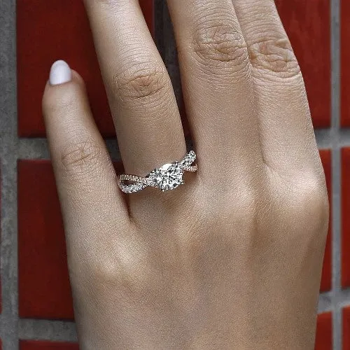 Sandrine - 14K White-Rose Gold Round Diamond Twisted Engagement Ring (Setting Only)