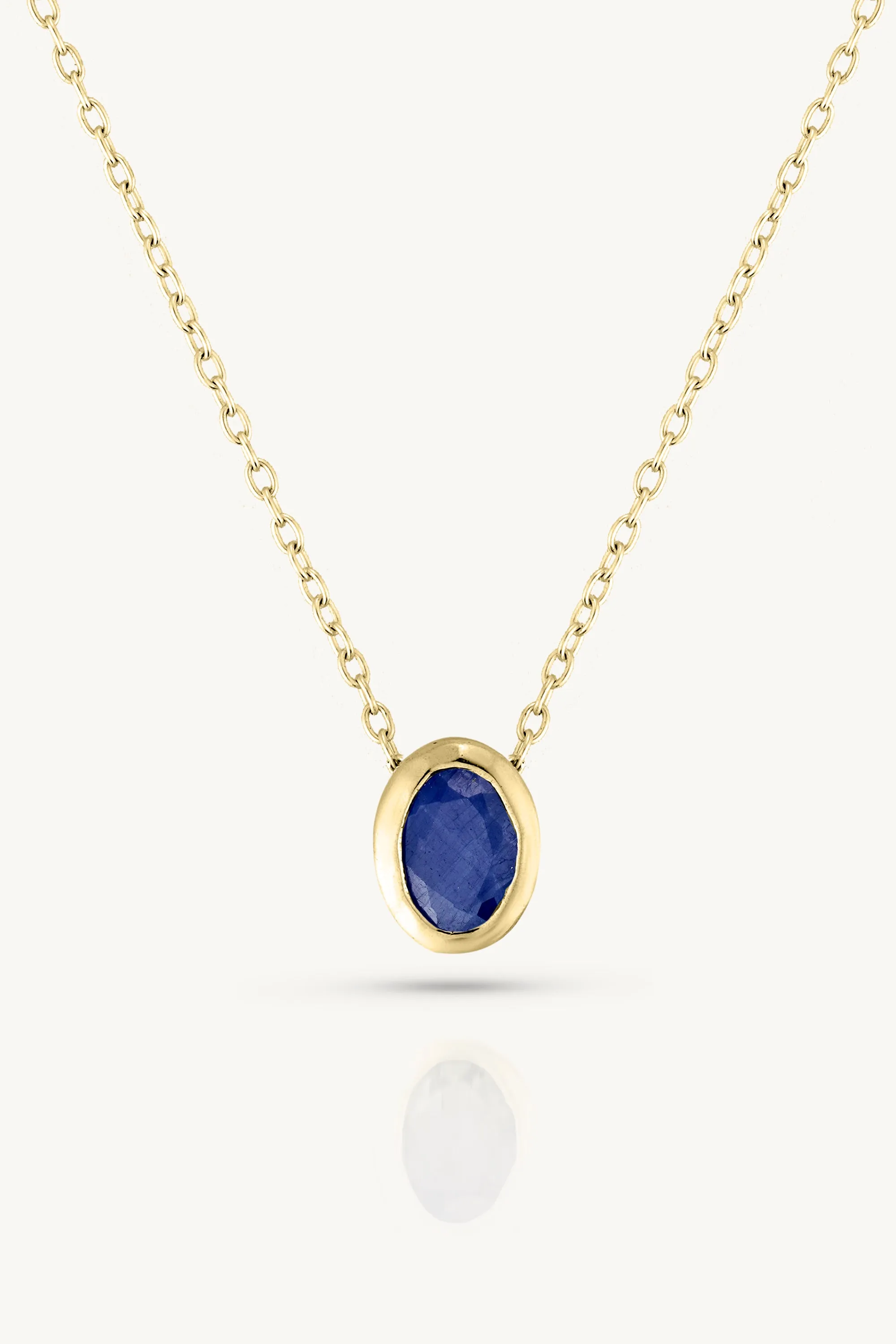 September Sapphire Gold Oval Birthstone Necklace
