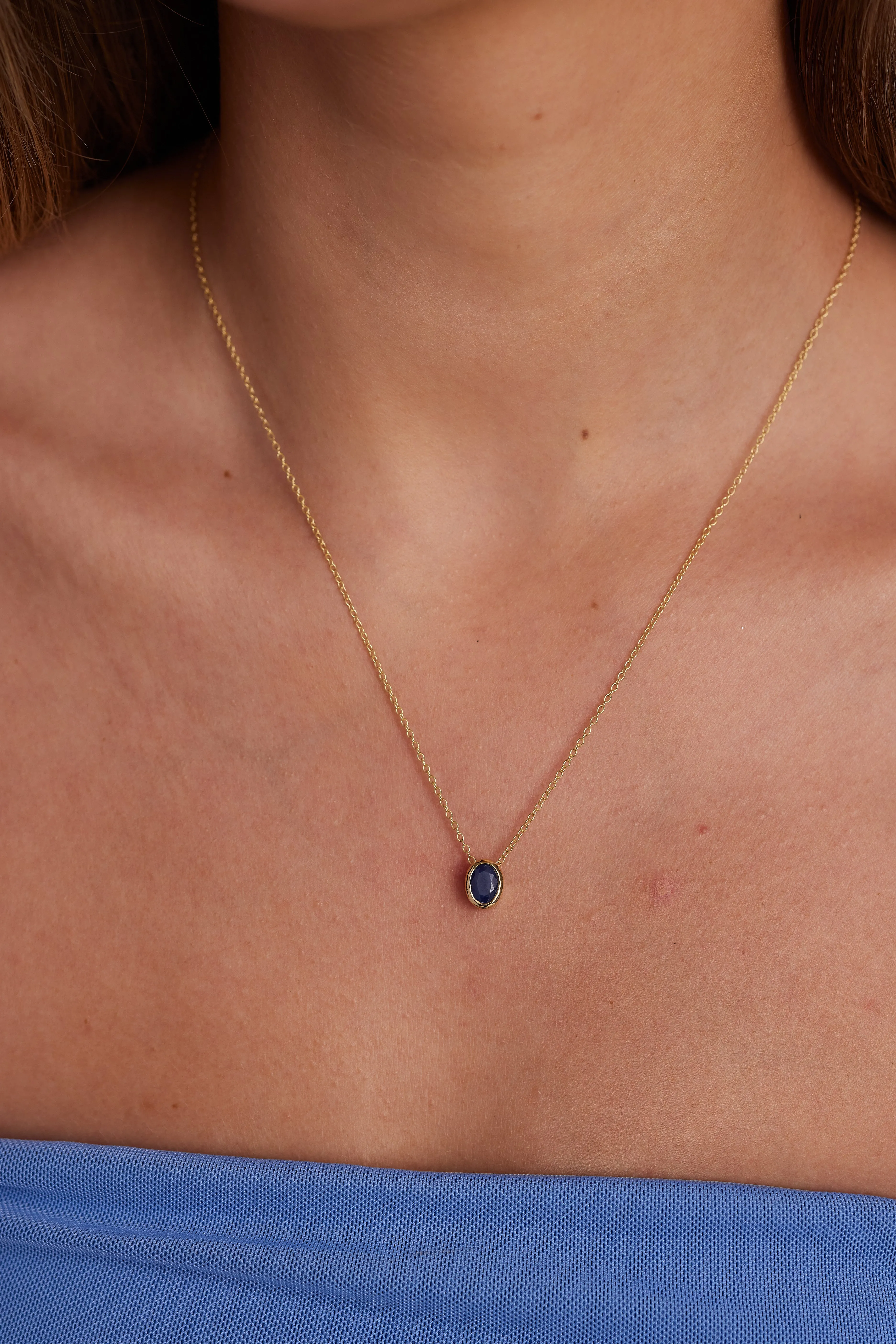 September Sapphire Gold Oval Birthstone Necklace