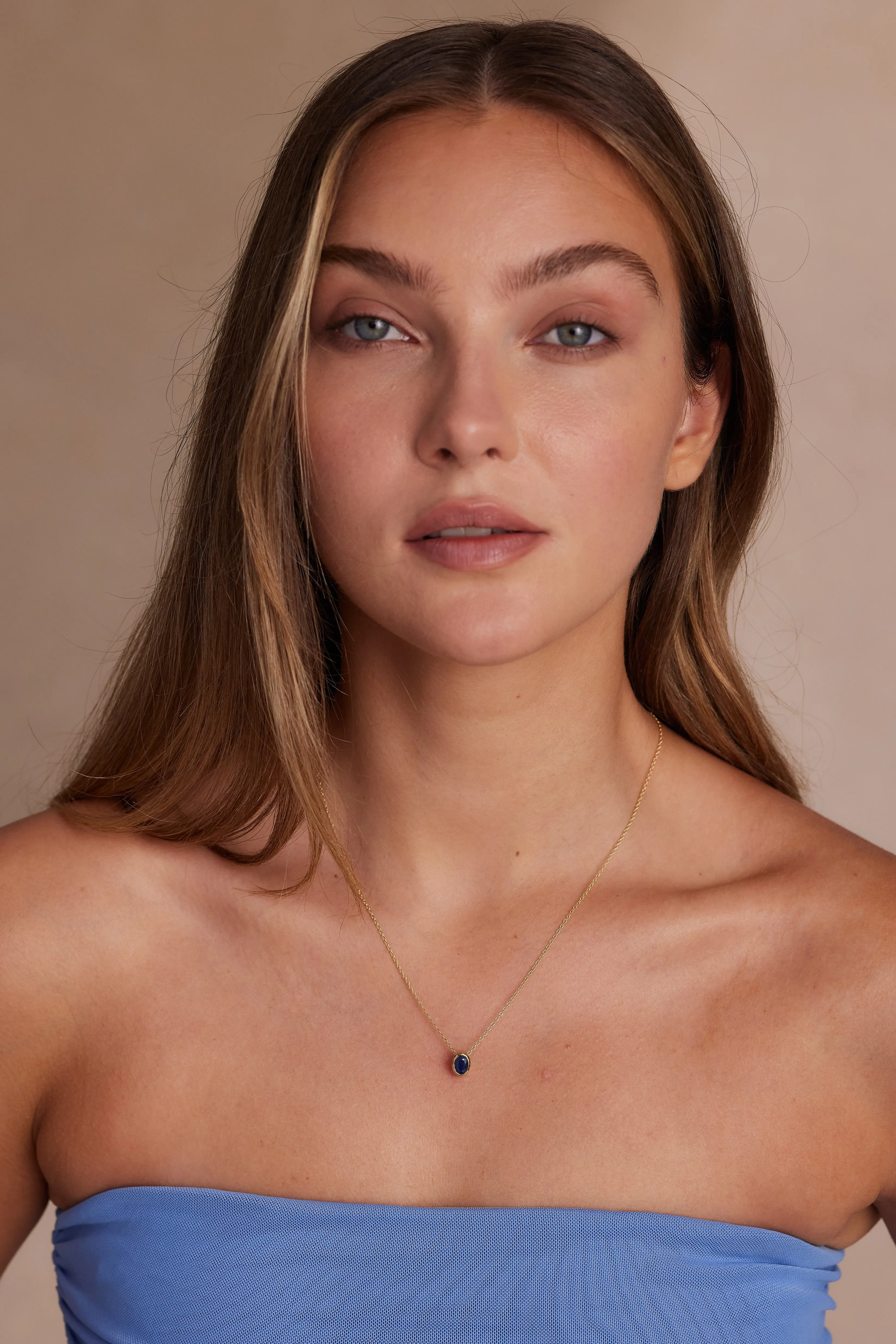 September Sapphire Gold Oval Birthstone Necklace