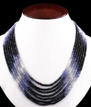 Seven Strand Certified Blue Sapphire Faceted Beaded Necklace
