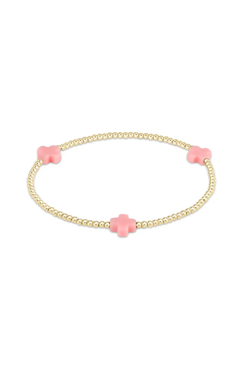 Signature Cross Gold Pattern 2mm Bead Bracelet - Pink