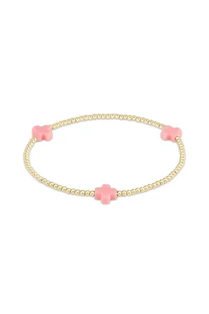 Signature Cross Gold Pattern 2mm Bead Bracelet - Pink