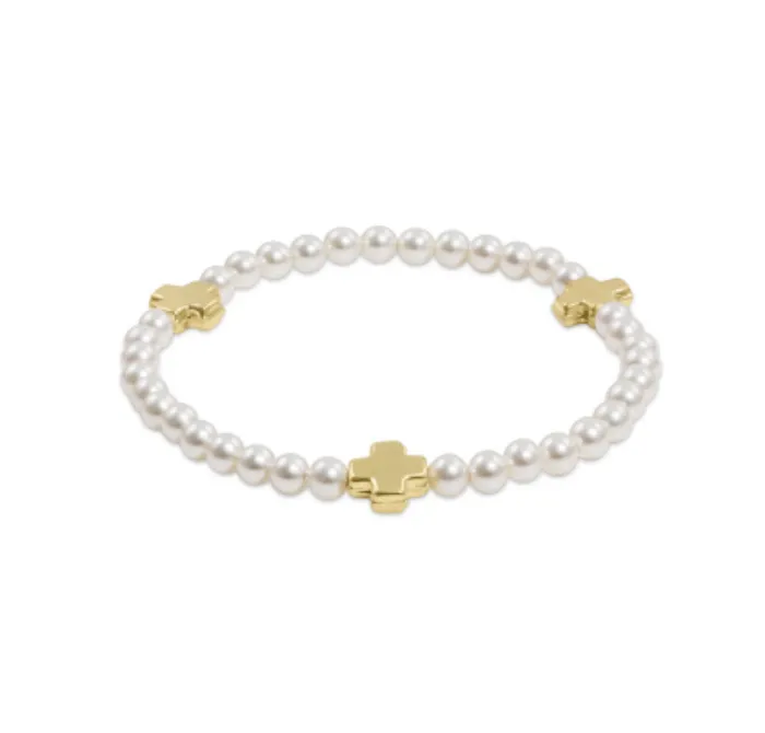 Signature Cross Pearl Pattern Gold 4mm Bead Bracelet
