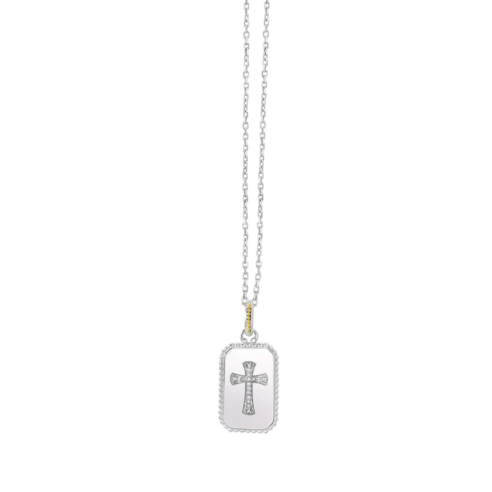 Silver & 18K Gold Diamond Cross Medallion Tag