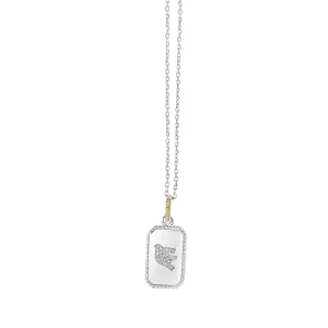 Silver & 18K Gold Diamond Dove Medallion Tag