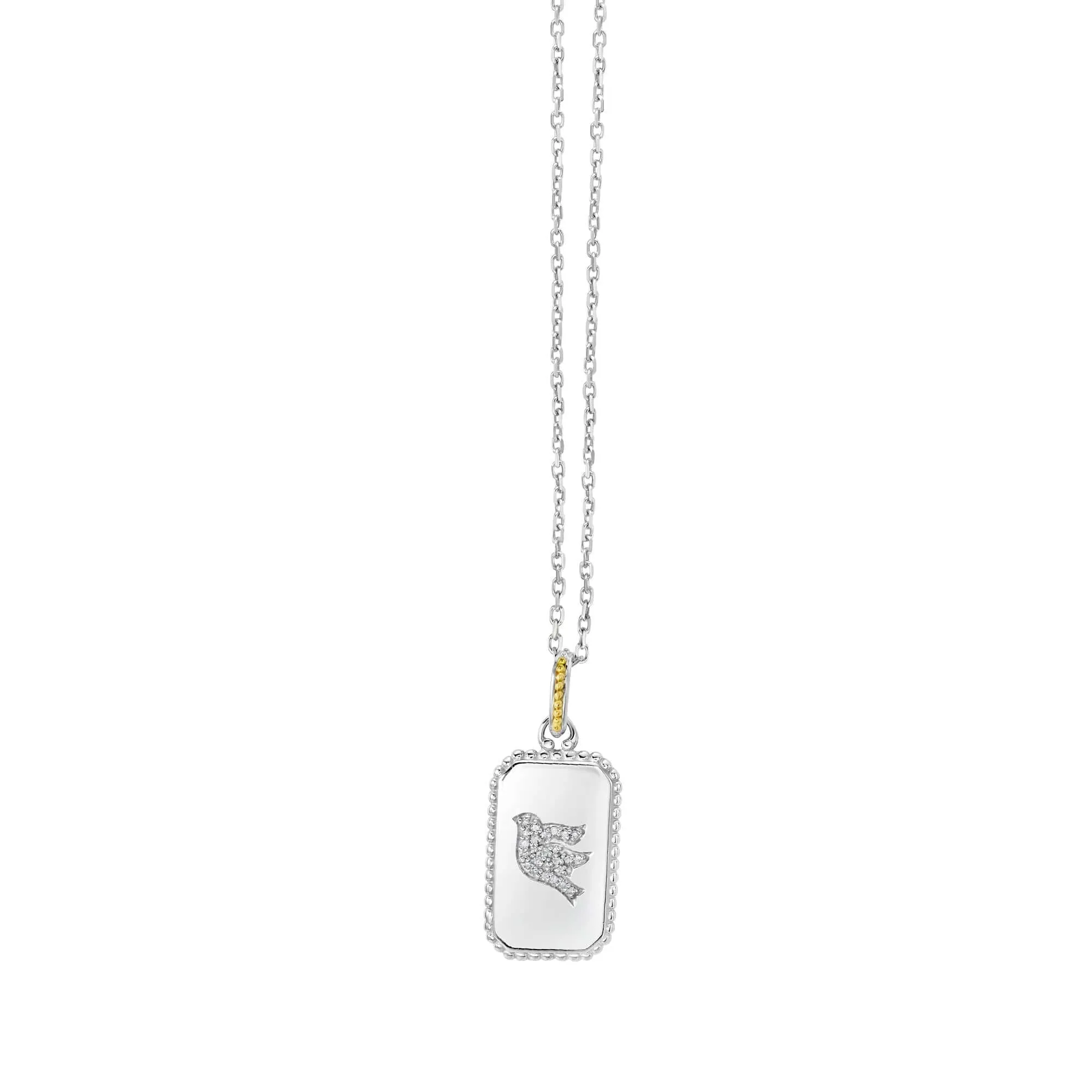 Silver & 18K Gold Diamond Dove Medallion Tag