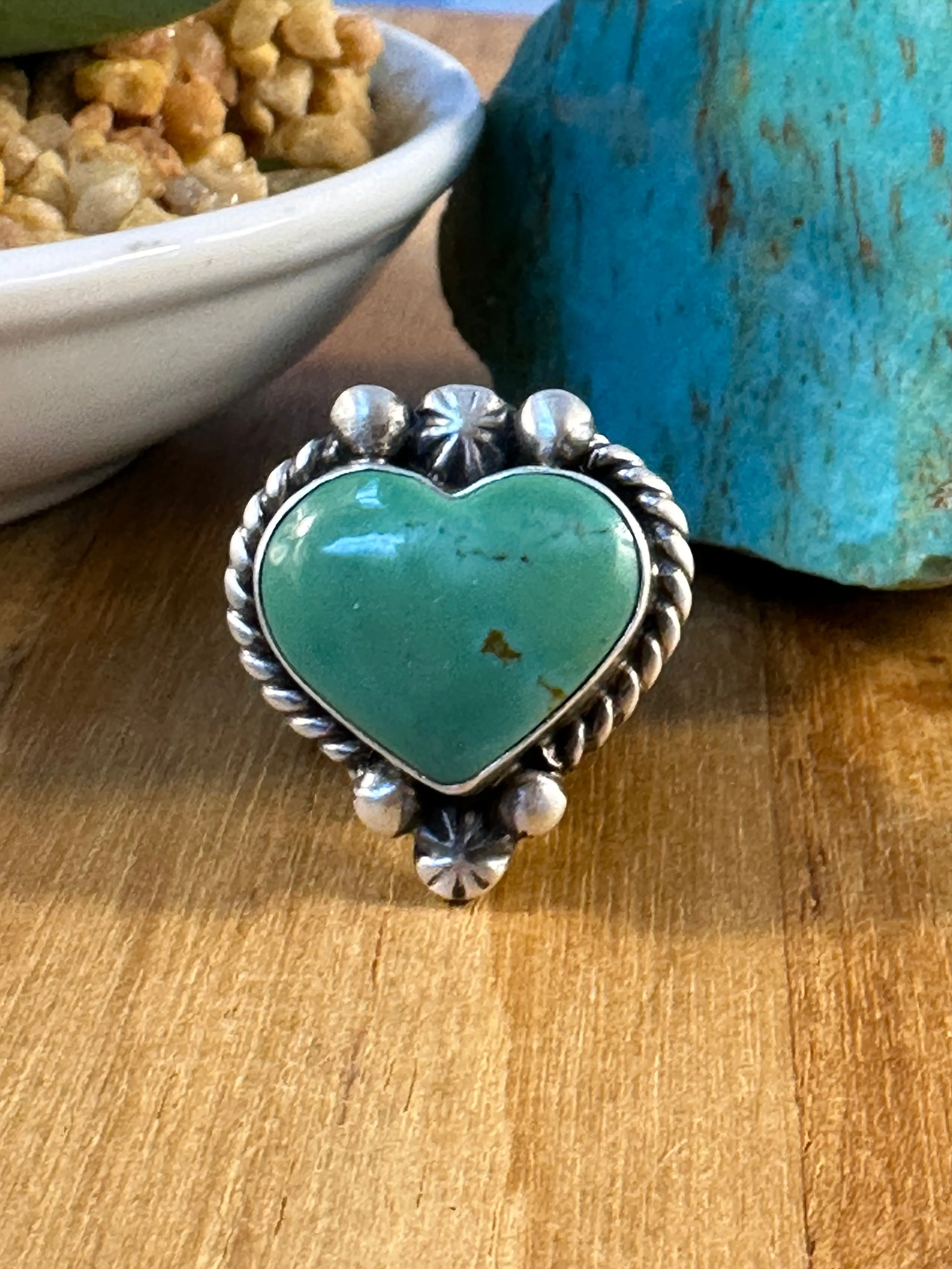 Silver and Turquoise Heart Rings