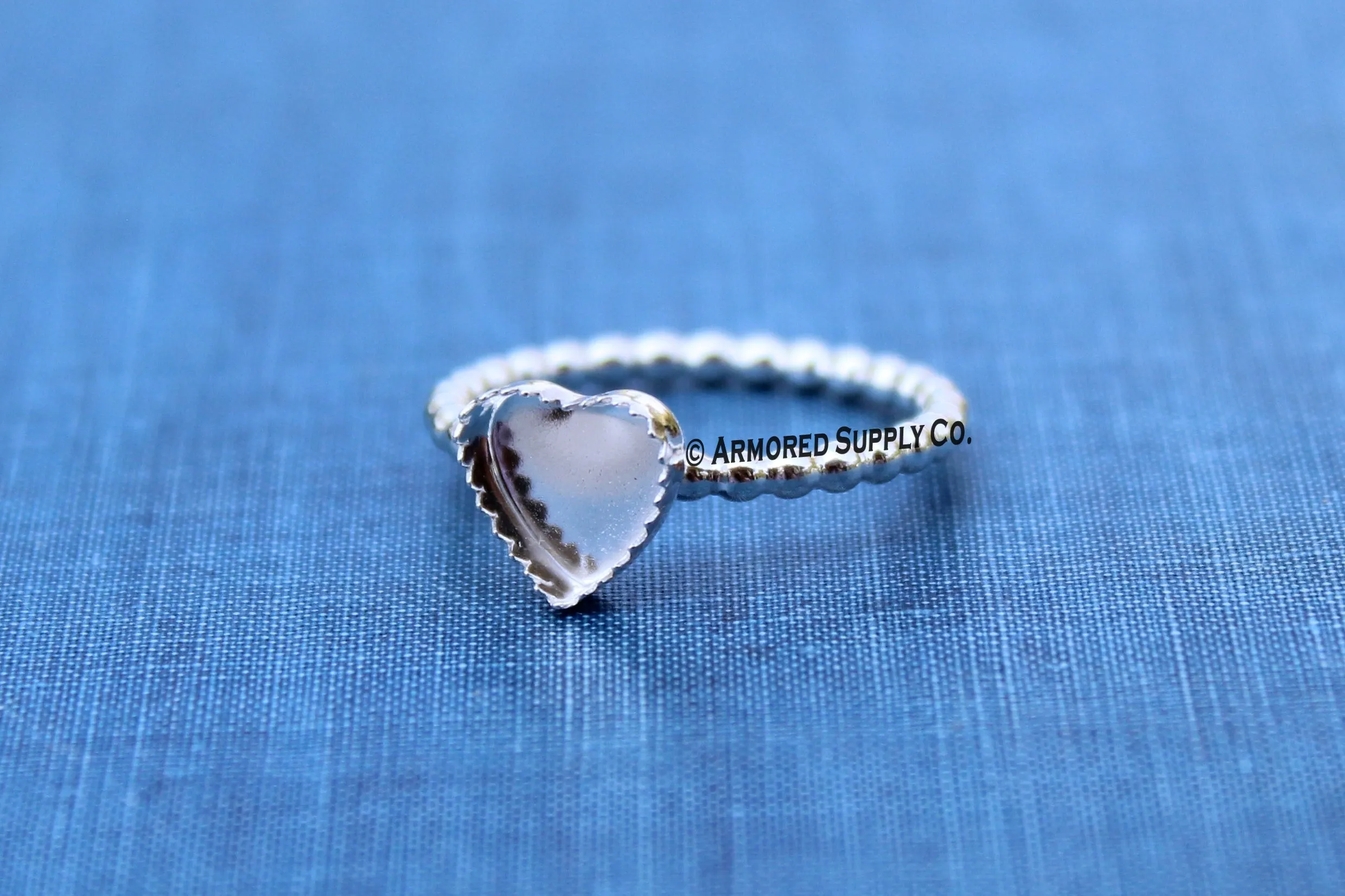 Silver Beaded 8mm Serrated Heart Bezel Ring Blank