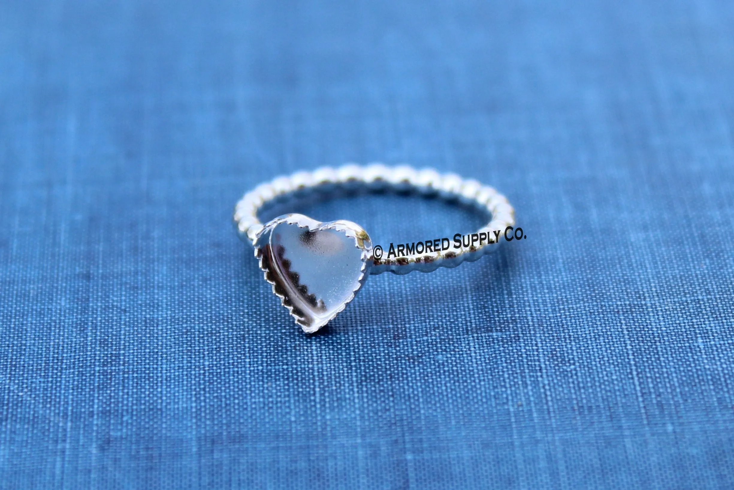 Silver Beaded 8mm Serrated Heart Bezel Ring Blank