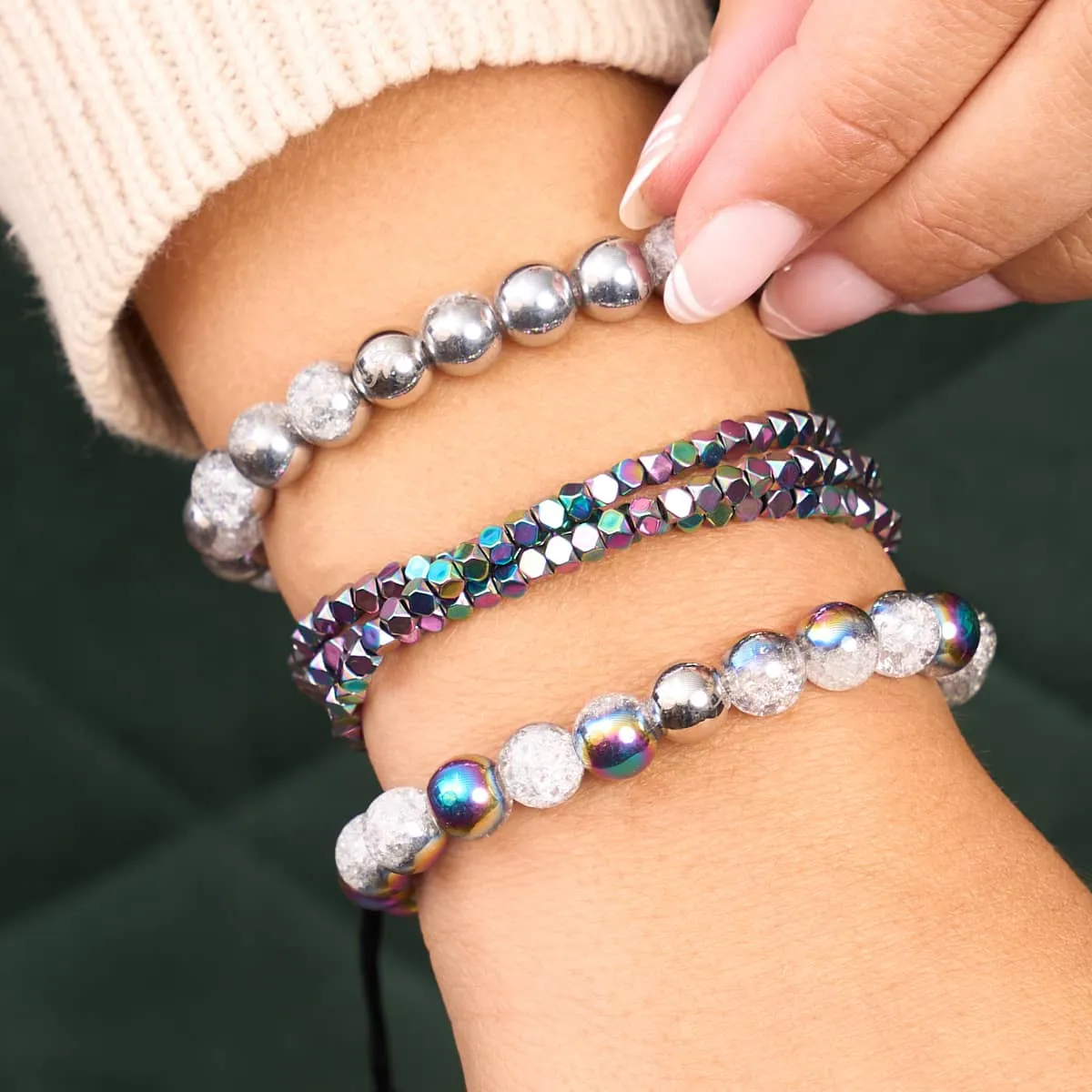 Silver Chrome x White Glitter Glass Bracelet