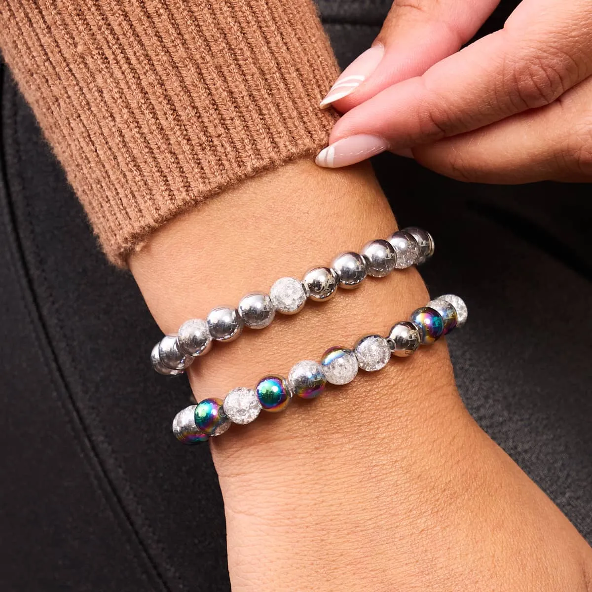 Silver Chrome x White Glitter Glass Bracelet