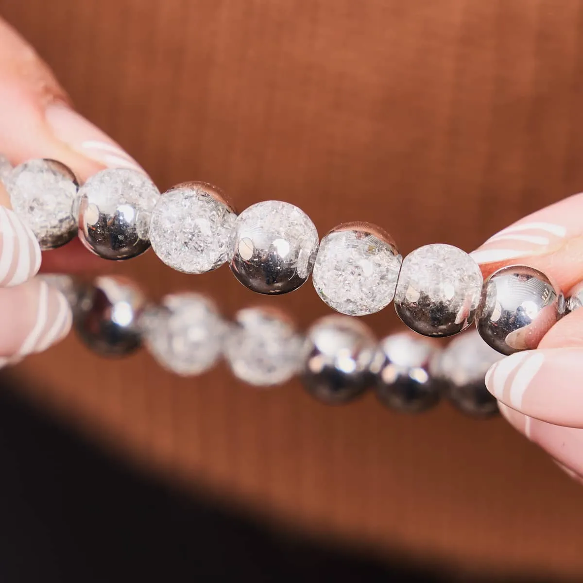 Silver Chrome x White Glitter Glass Bracelet