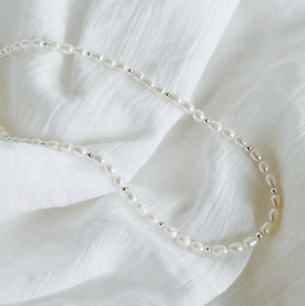 SILVER LININGS COLLECTIVE Frida Pearl Beaded Necklace 925 Stirling Silver