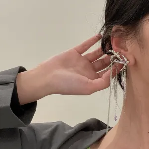 Silver Purple Crystal Long Dangle Ear Cuff