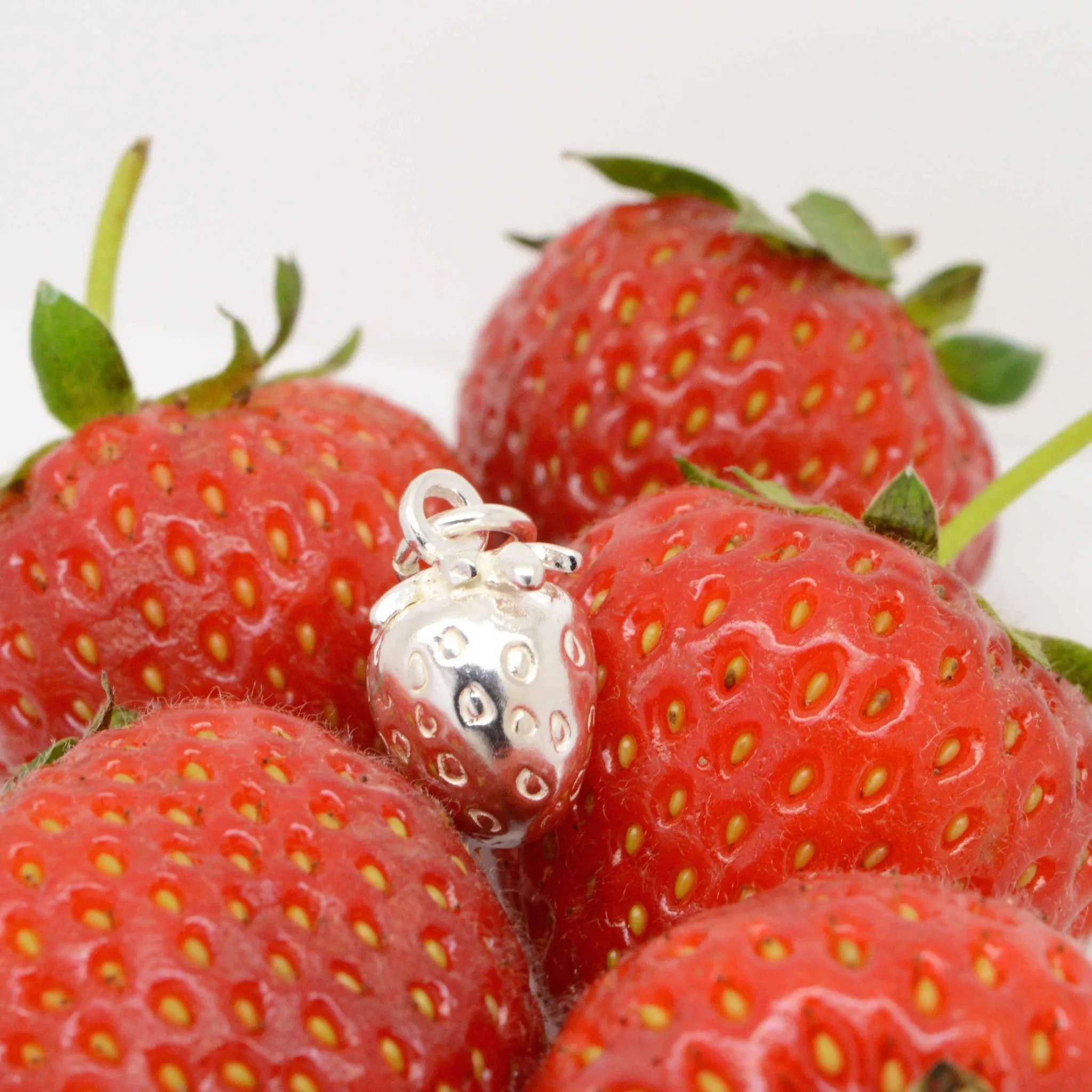 Silver Strawberry Charm
