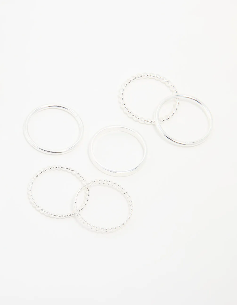 Silver Thin Twisted Stacking Rings 8-Pack