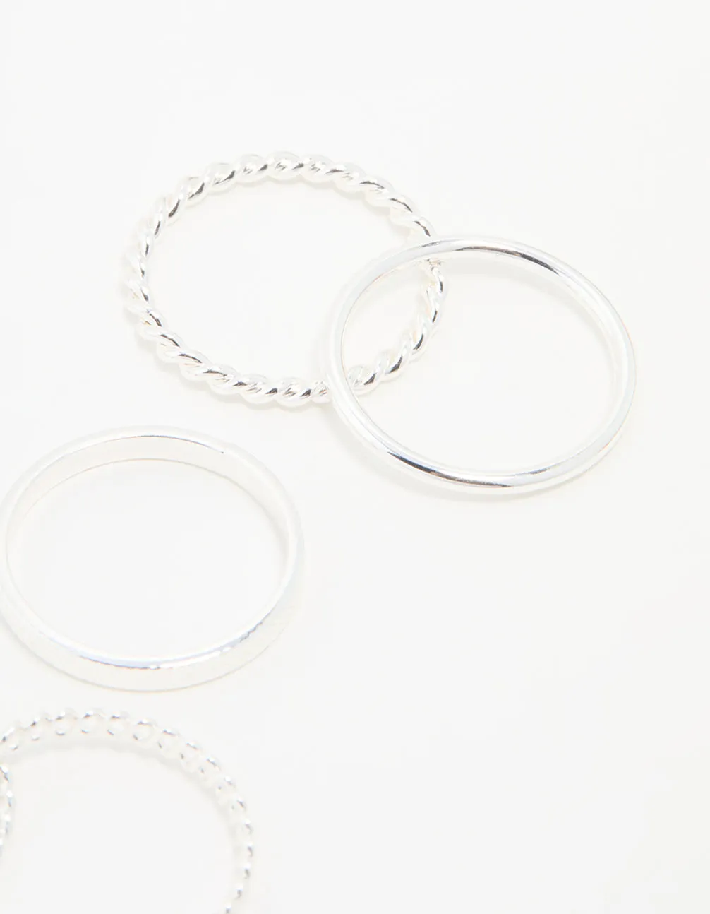Silver Thin Twisted Stacking Rings 8-Pack