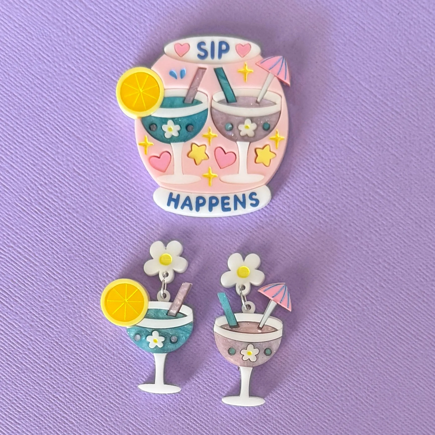 Sip happens  - Brooch - Set of 2