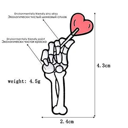 Skeleton Hand with Heart Brooch Enamel Pin