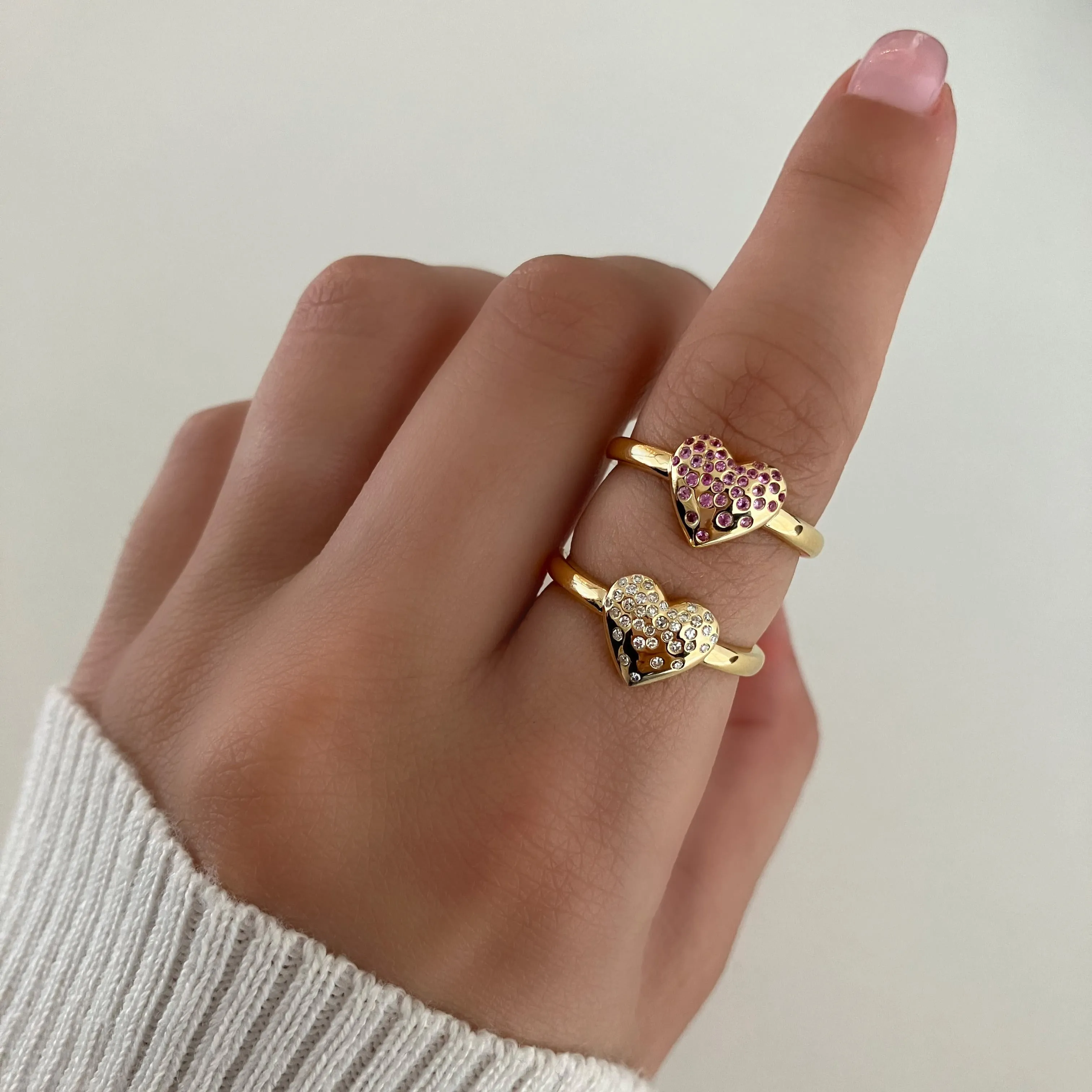 Small Dripping Scattered Heart Gemstone Ring