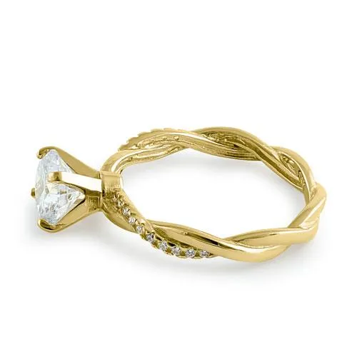 Solid 14K Gold Twisted Solitaire CZ Ring