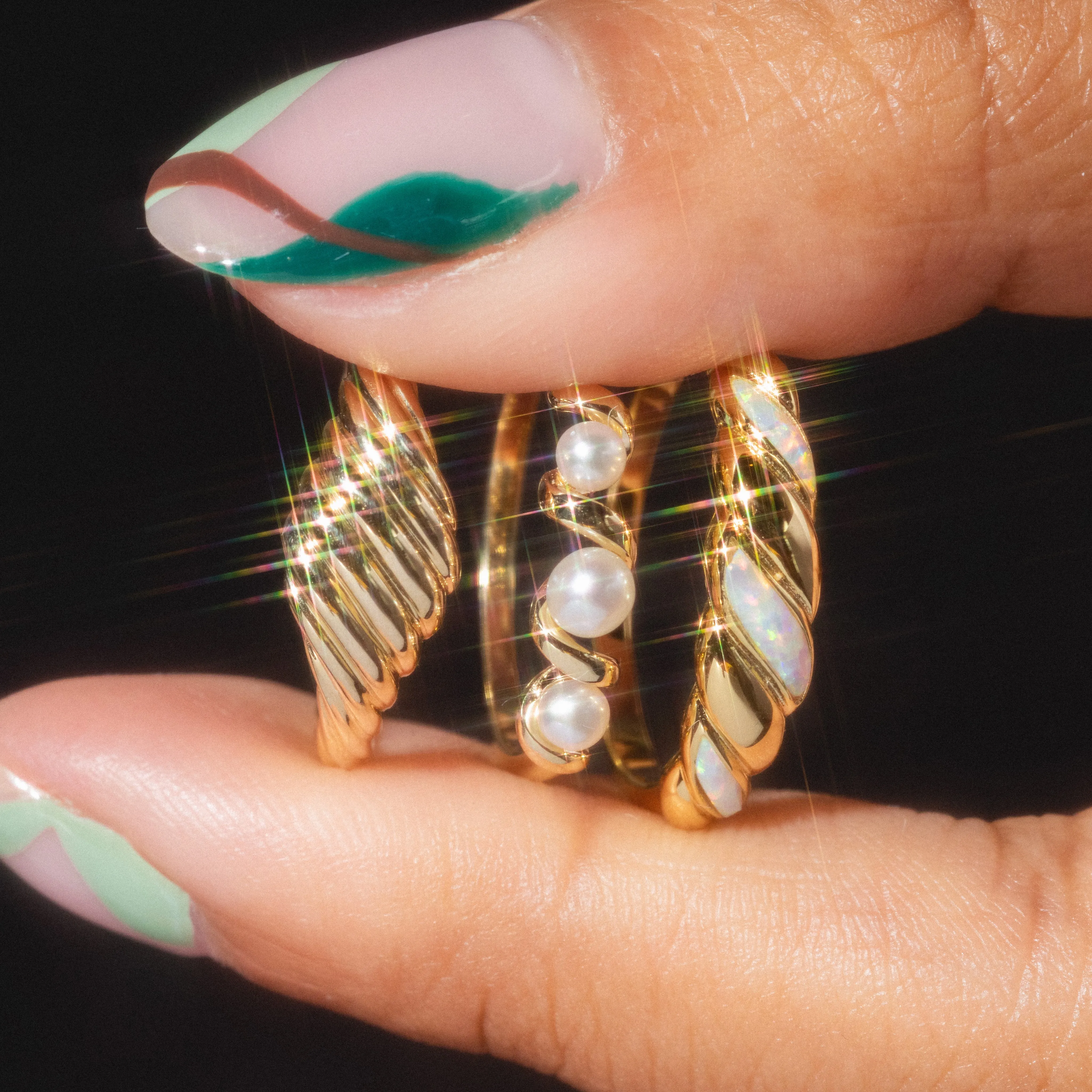 Solid Gold Twisted Pearl Ring