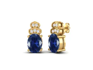 Solitaire Studs 9k Yellow Gold Oval Shape Blue CZ Women Earrings