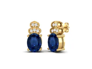 Solitaire Studs 9k Yellow Gold Oval Shape Blue Sapphire Women Earrings