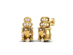 Solitaire Studs 9k Yellow Gold Oval Shape Citrine Women Earrings