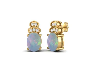 Solitaire Studs 9k Yellow Gold Oval Shape Ethiopian Opal Women Earrings