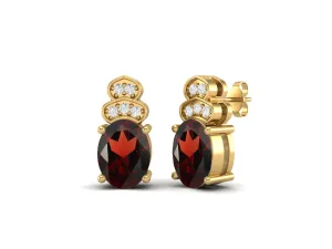 Solitaire Studs 9k Yellow Gold Oval Shape Garnet Women Earrings