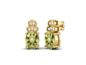 Solitaire Studs 9k Yellow Gold Oval Shape Lemon Quartz Women Earrings