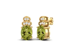 Solitaire Studs 9k Yellow Gold Oval Shape Peridot Women Earrings