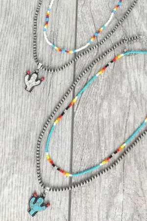 Sophia collection Western Navajo Pearl Beaded Cactus Necklace