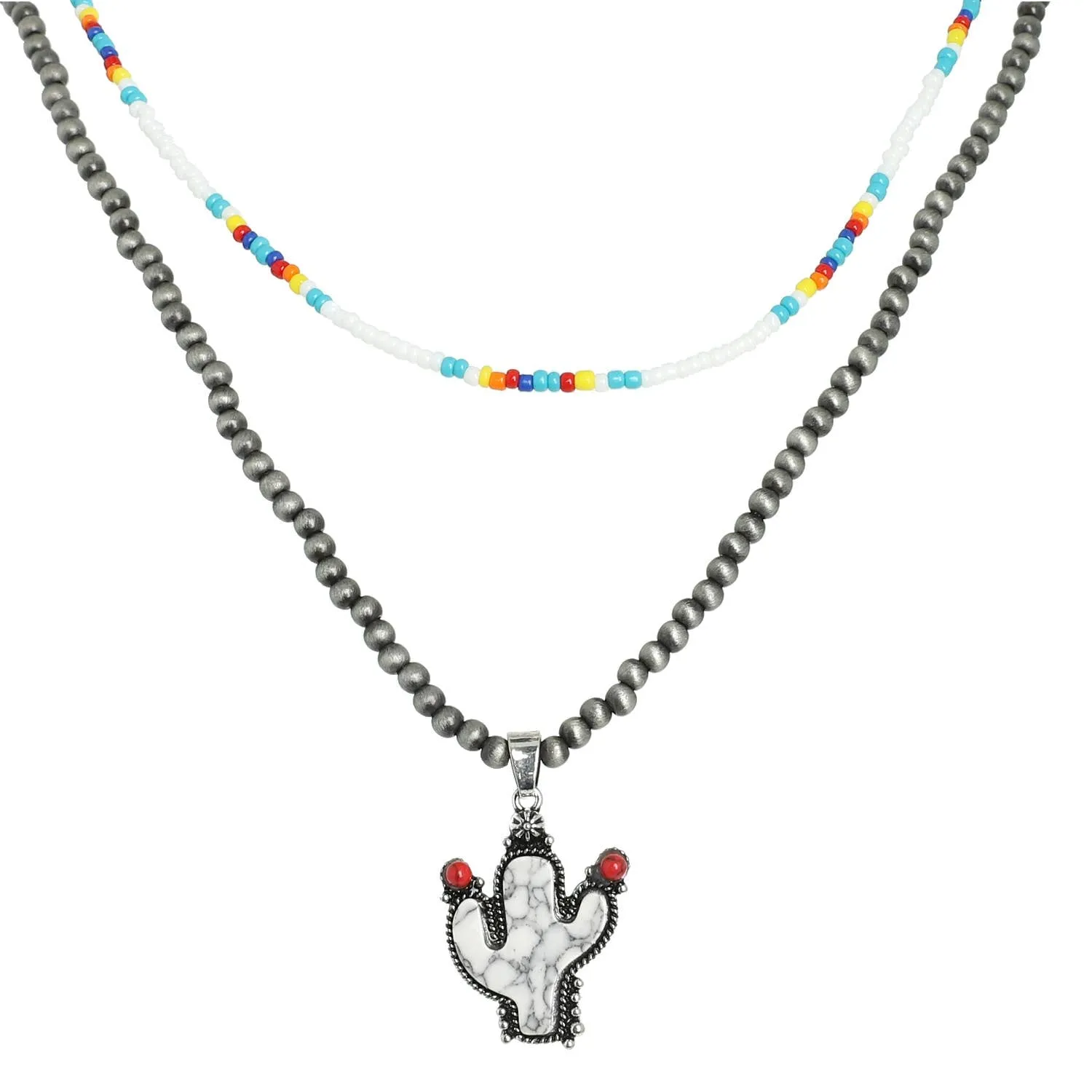 Sophia collection Western Navajo Pearl Beaded Cactus Necklace