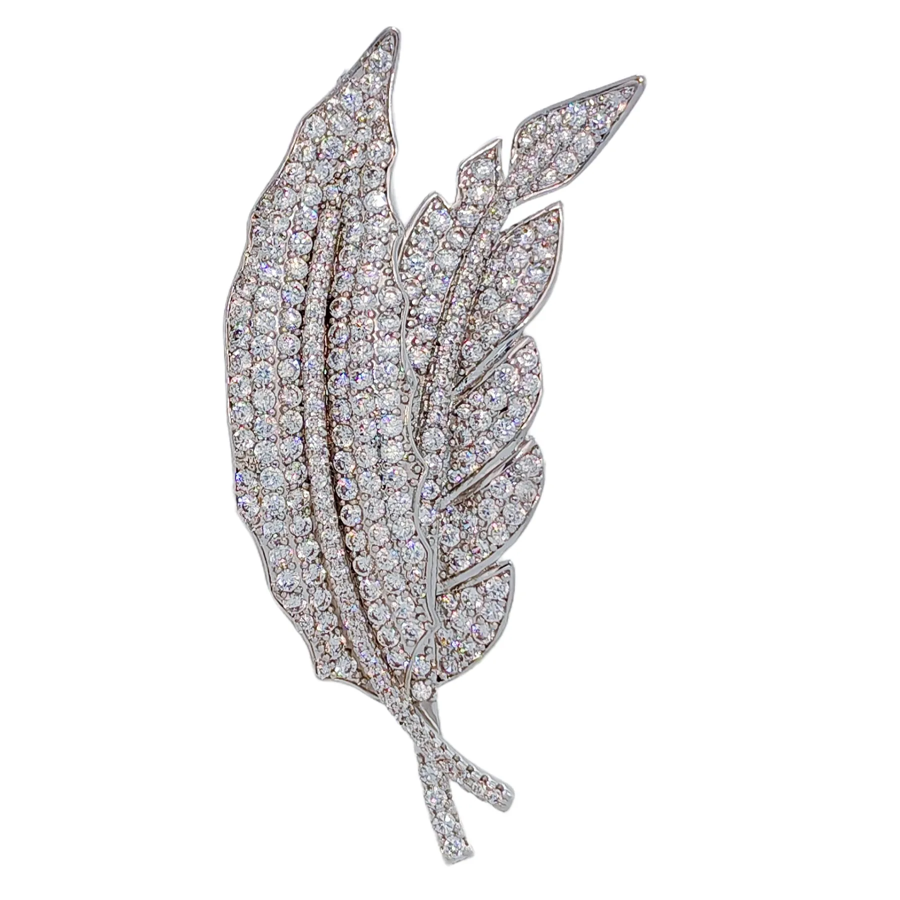 Sparkles Double CZ Leaf Brooch Pin Nature Inspire Plant Jewelry