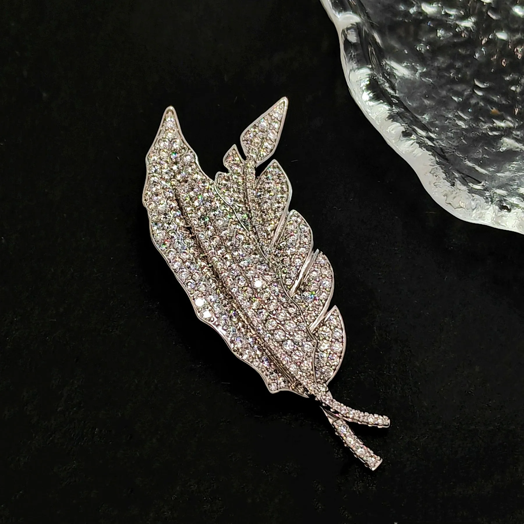 Sparkles Double CZ Leaf Brooch Pin Nature Inspire Plant Jewelry