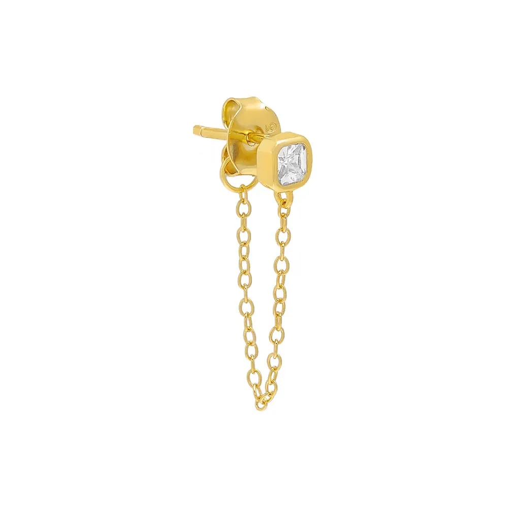 Square Bezel Front Back Stud Earring