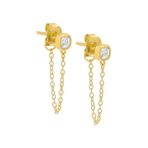 Square Bezel Front Back Stud Earring